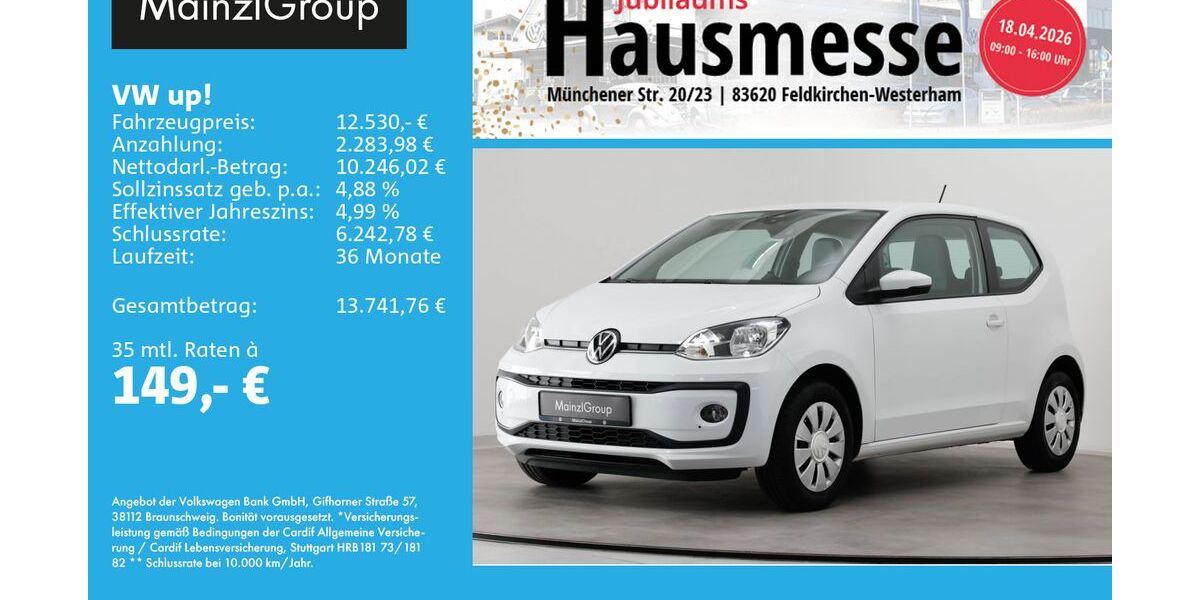 VW up! 43.868 km 12.530 &euro; Feldkirchen/Westerham 83620