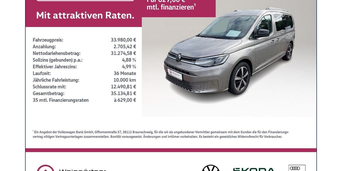 VW Caddy Maxi 62.400 km 31.820 &euro; Miesbach 83714