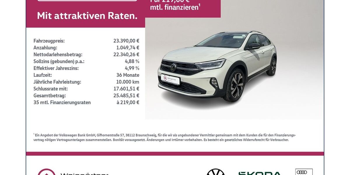 VW Taigo 19.900 km 23.390 &euro; Miesbach 83714