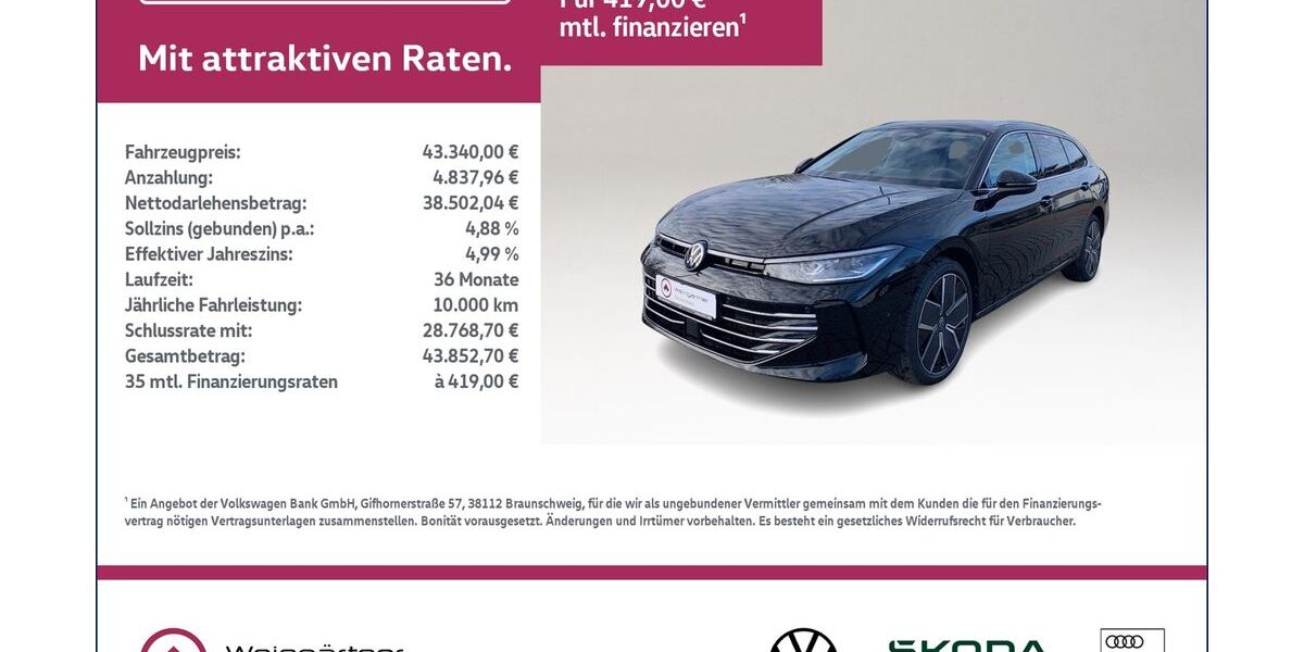 VW Passat Variant 9.500 km 43.340 &euro; Miesbach 83714